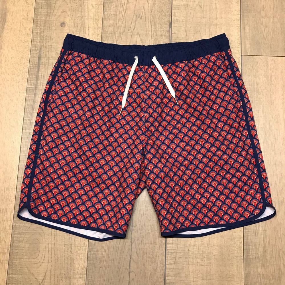 Fair Harbor Swim Trunks Mens Size L Red Lined Bottoms Anchor Art Deco Swim Suit